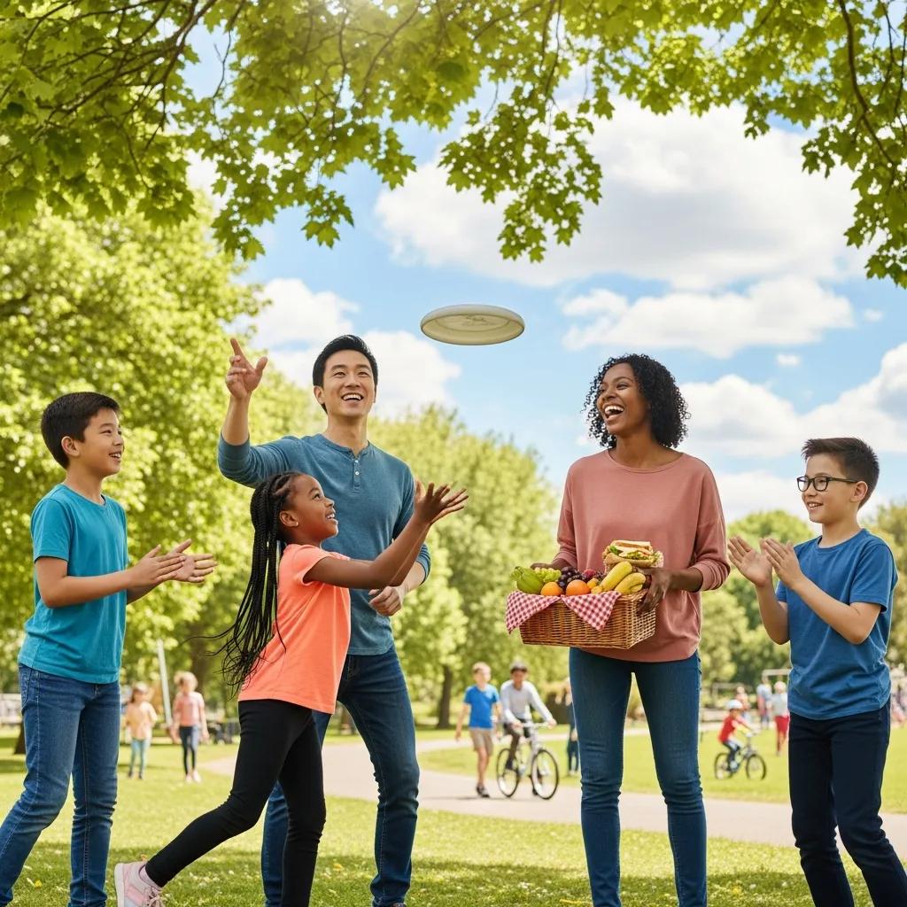 Diverse family enjoying a day at the park, representing the benefits of health insurance